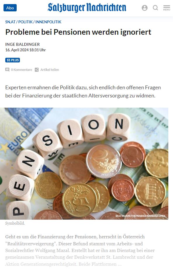 Salzburger Nachrichten - Probleme bei Pensionen werden ignoriert